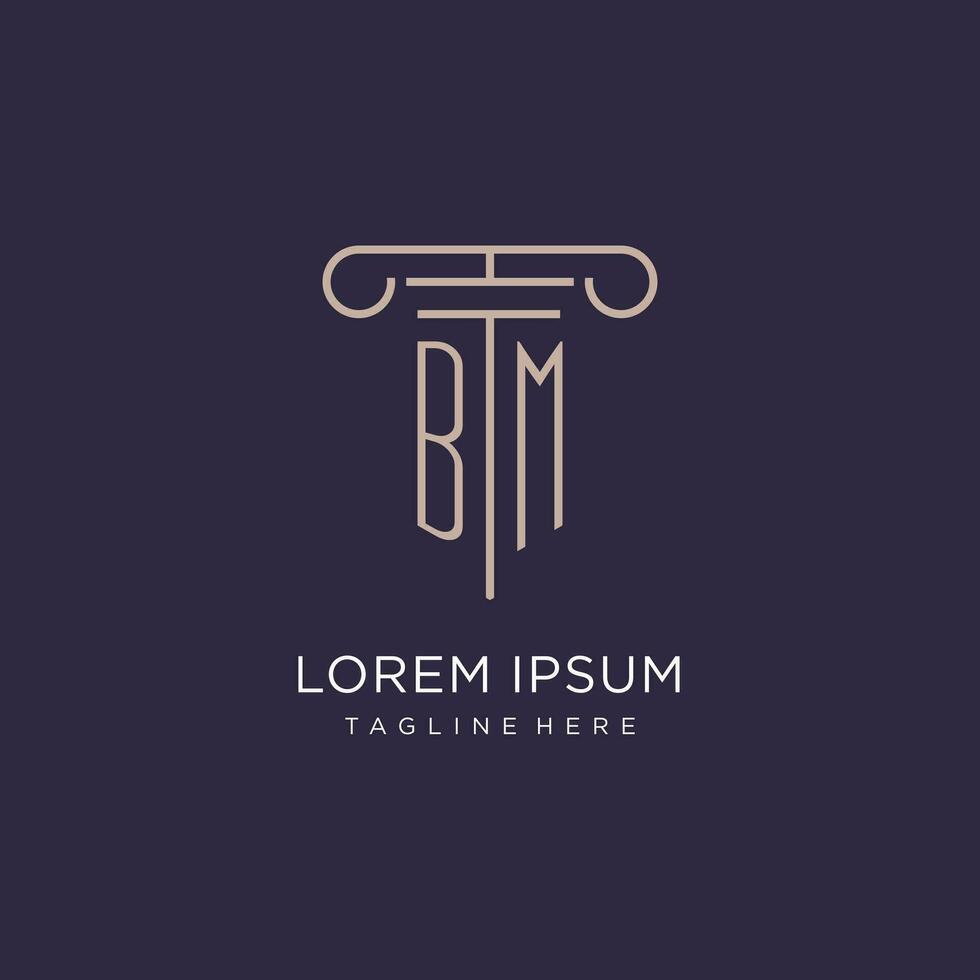 BM initial with pillar logo design, luxury law office logo style vector
