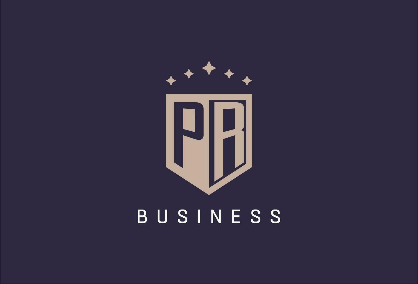 PR initial shield logo icon geometric style design vector