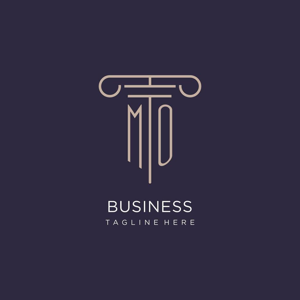 MO initial with pillar logo design, luxury law office logo style vector