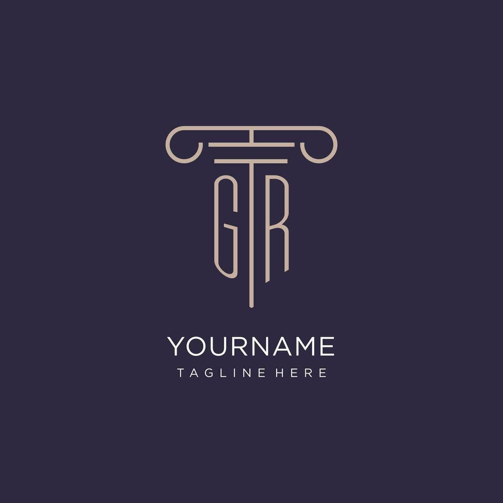 GR initial with pillar logo design, luxury law office logo style vector