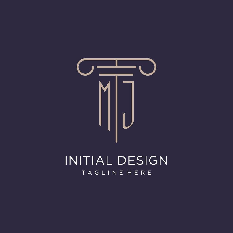 MJ initial with pillar logo design, luxury law office logo style vector