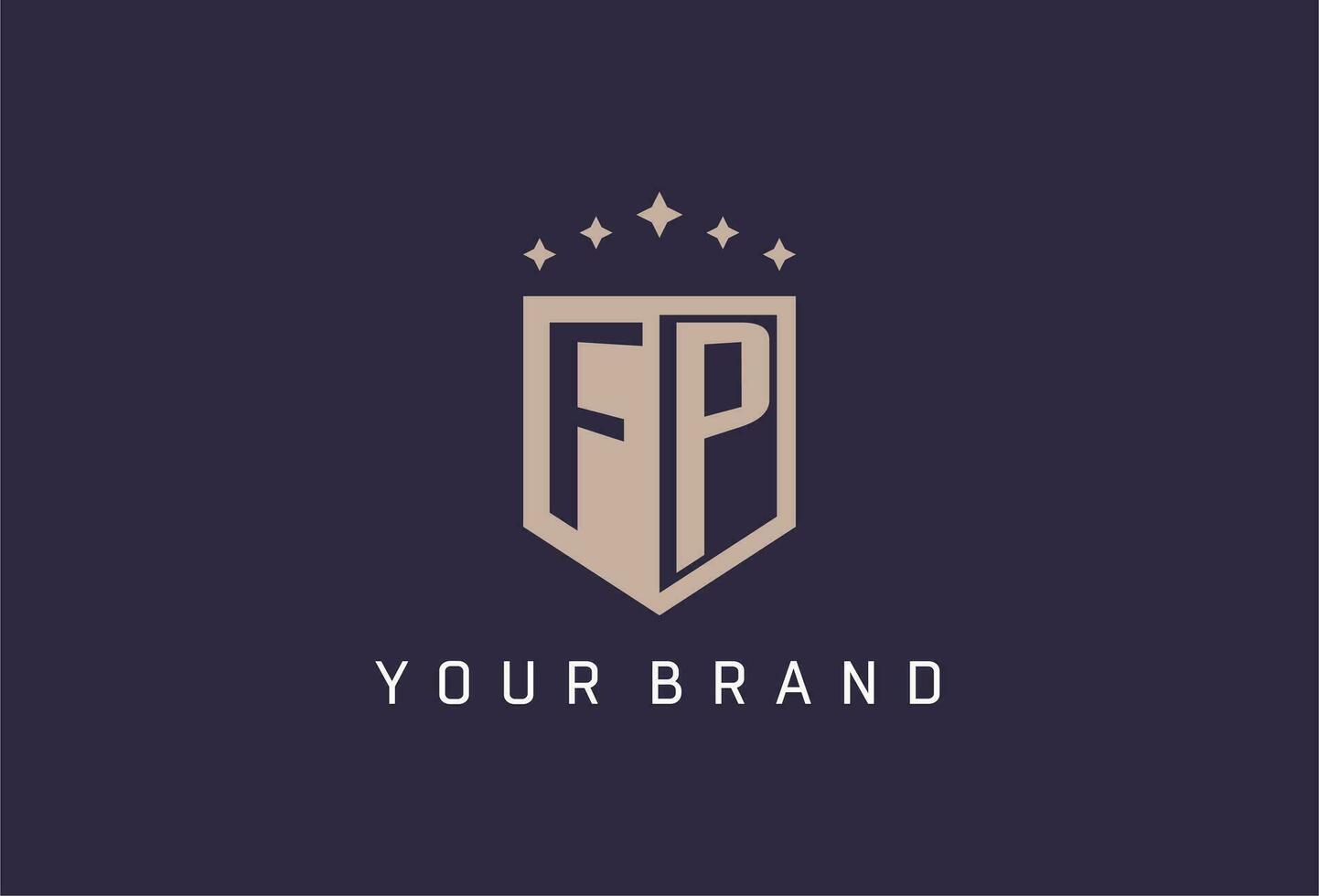 FP initial shield logo icon geometric style design vector
