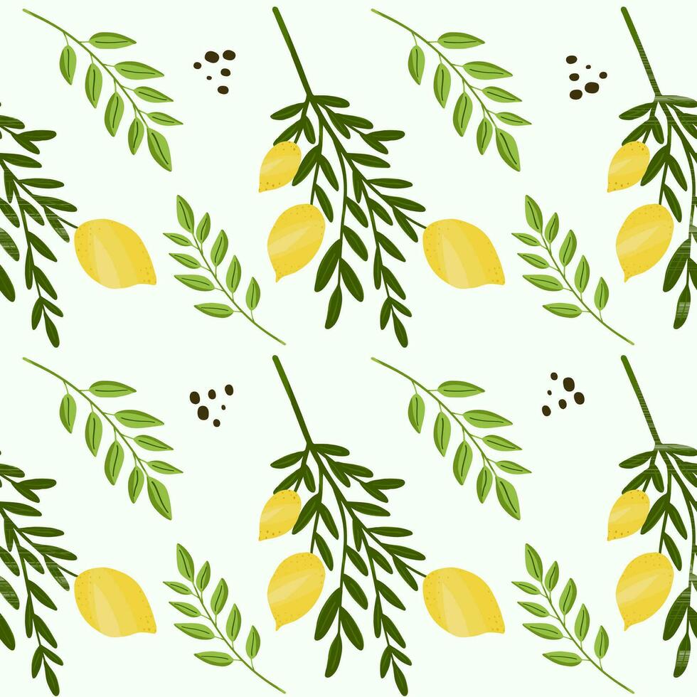 tropical seamless pattern with lemon fruit. Fruit repeat background. vector