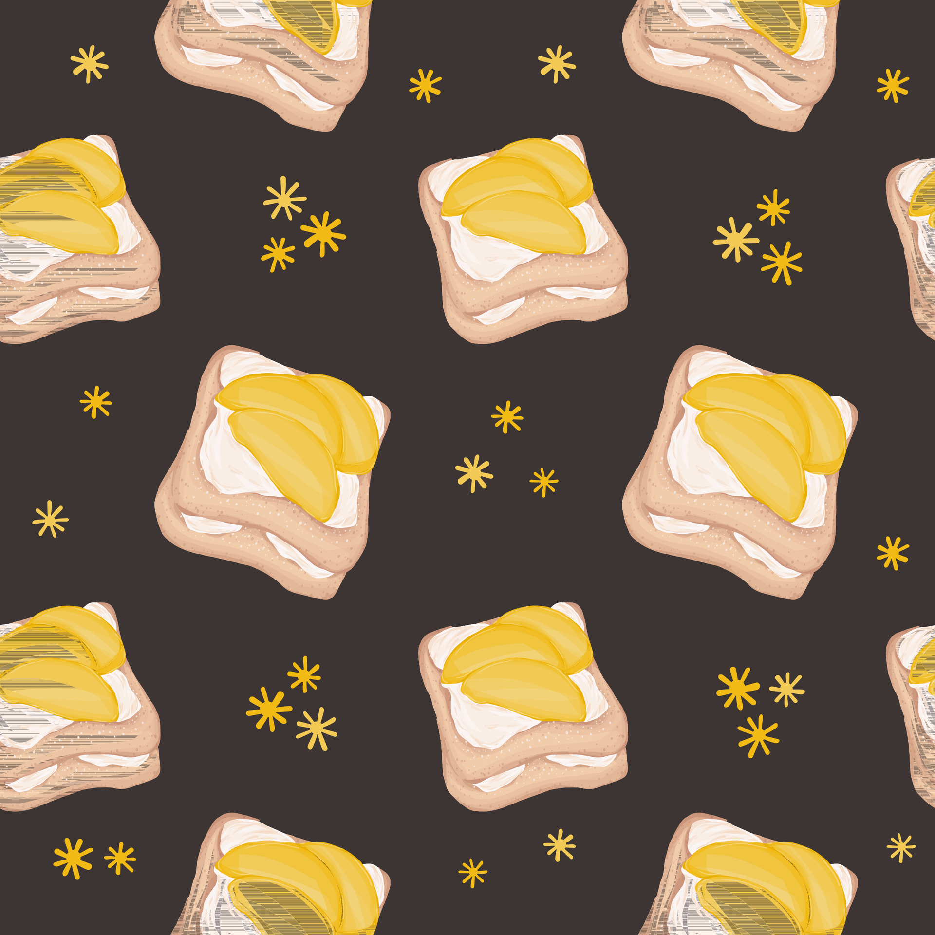 Sweet hand drawn seamless pattern. Toast with peach and cream vector