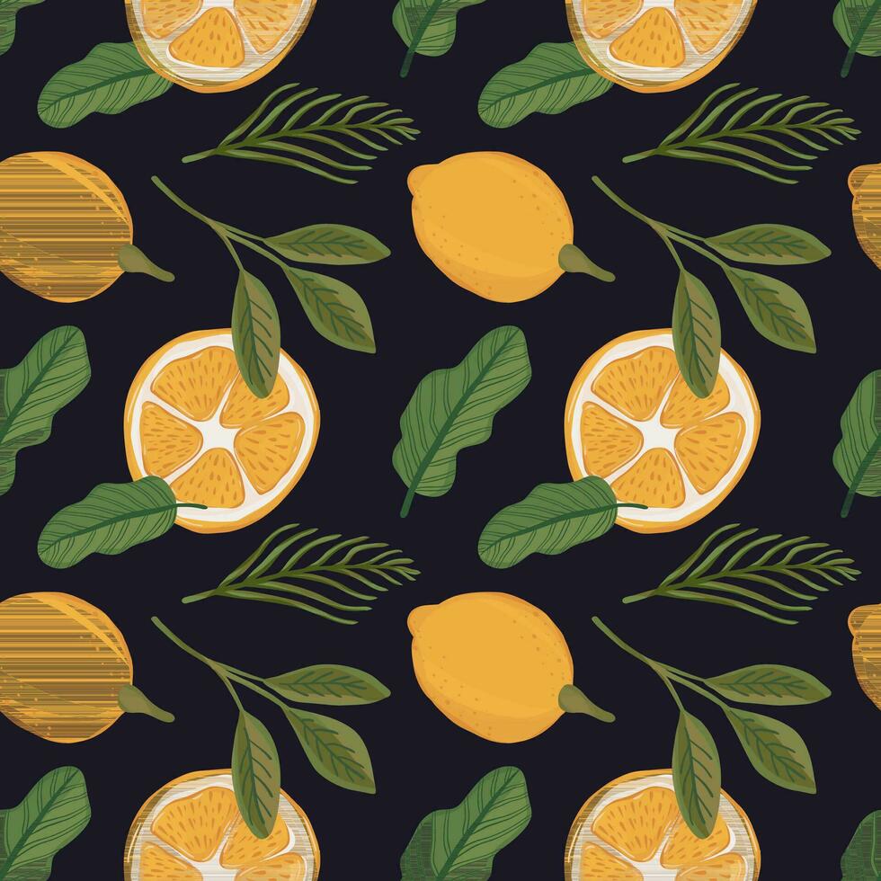 Tropical plant and lemon seamless pattern. summer pattern. vector