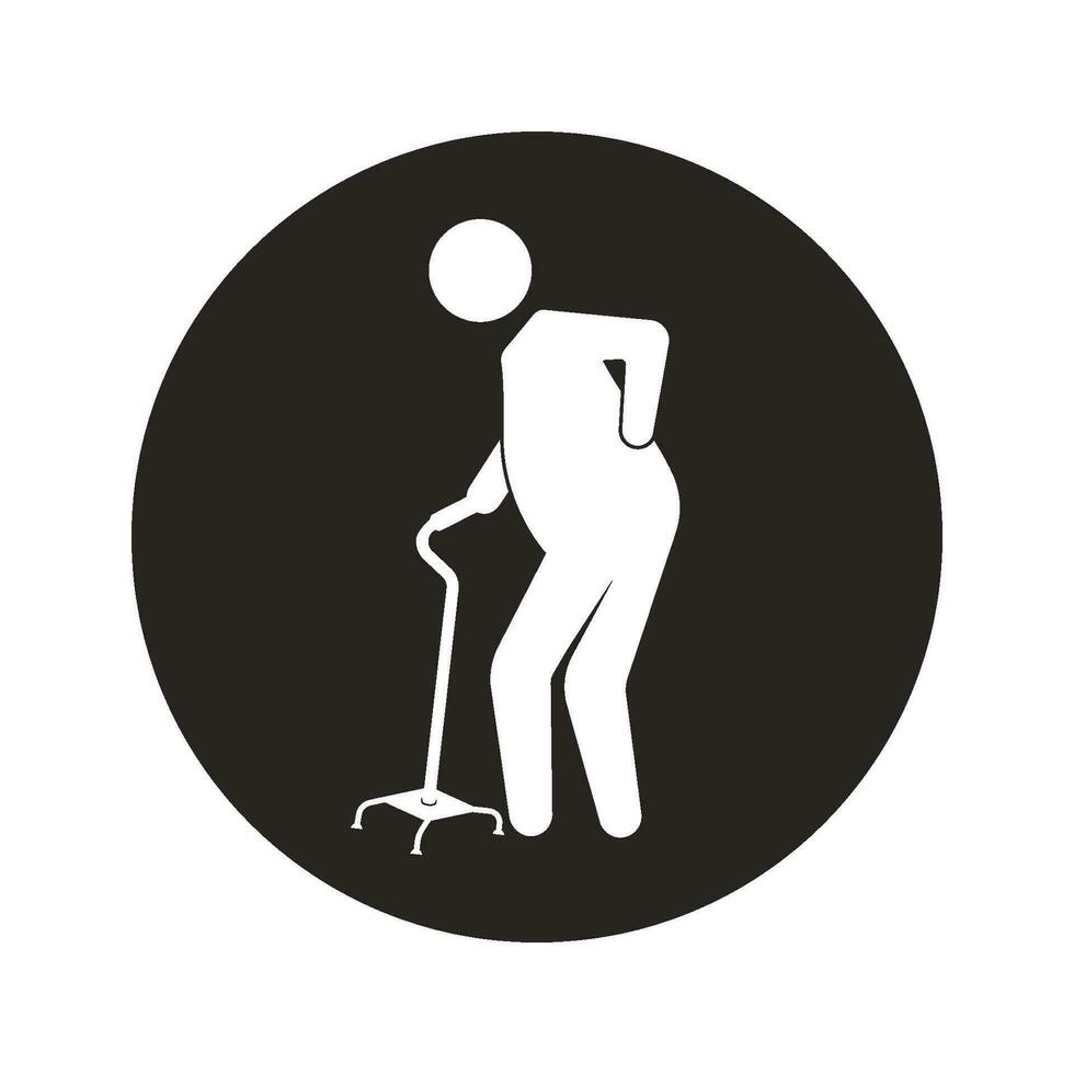 old man with crutches icon vector
