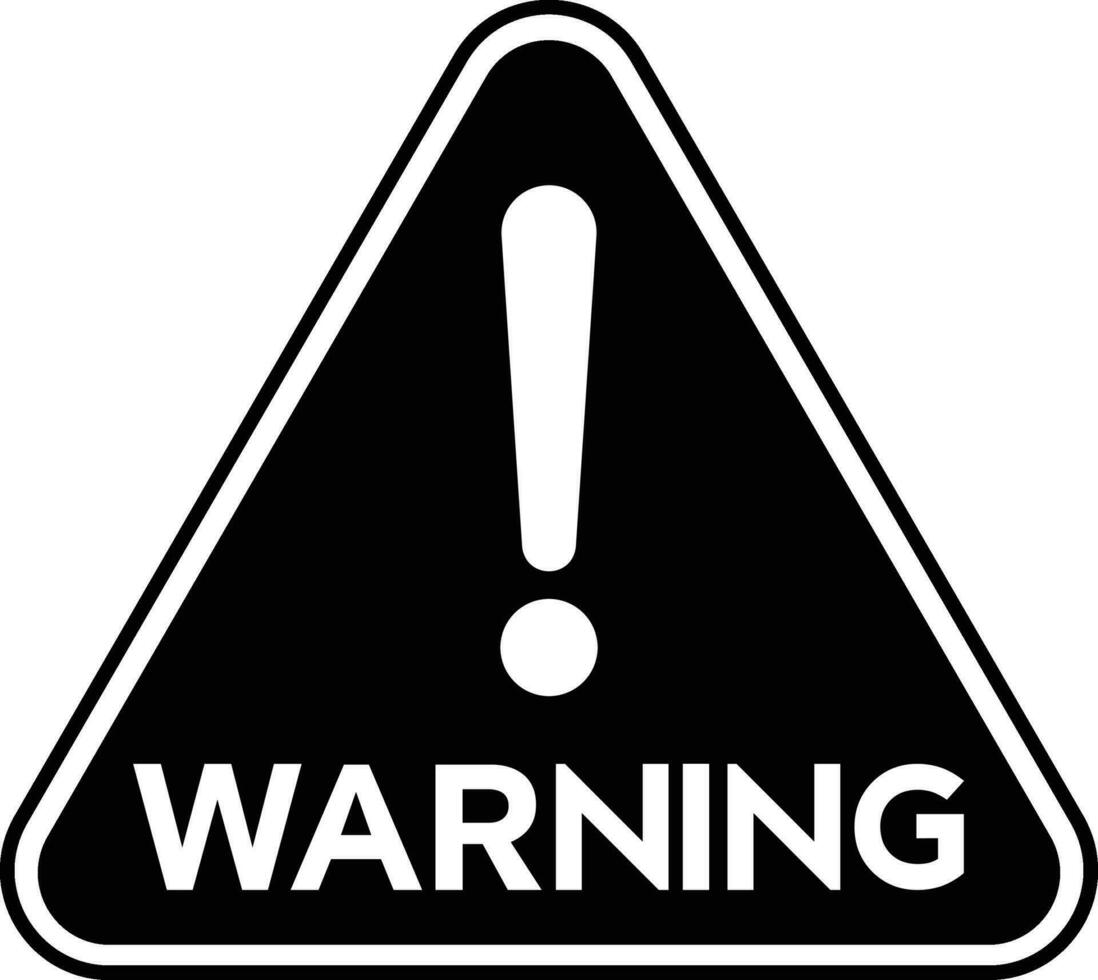 Warning sign triangle black and white single vector illustration for roads.