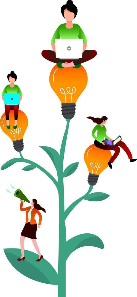 organization, team success or career growth, Corporate culture or employee value, community or company growth participation, HR concept, business people employee working on growing lightbulb plant. vector