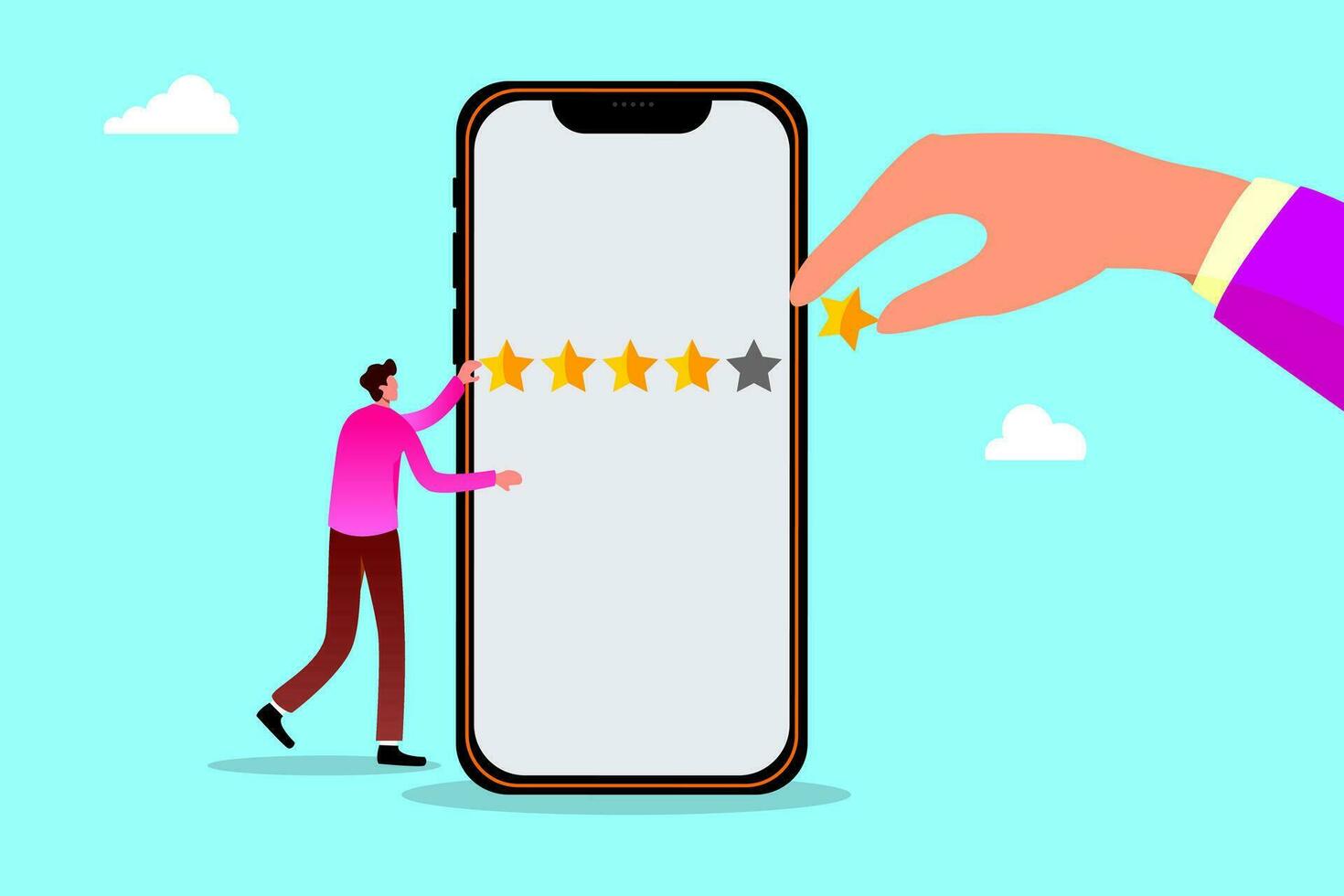 feedback from people who use service or application concept, Customer experience or customer review by giving rating 5 stars vector