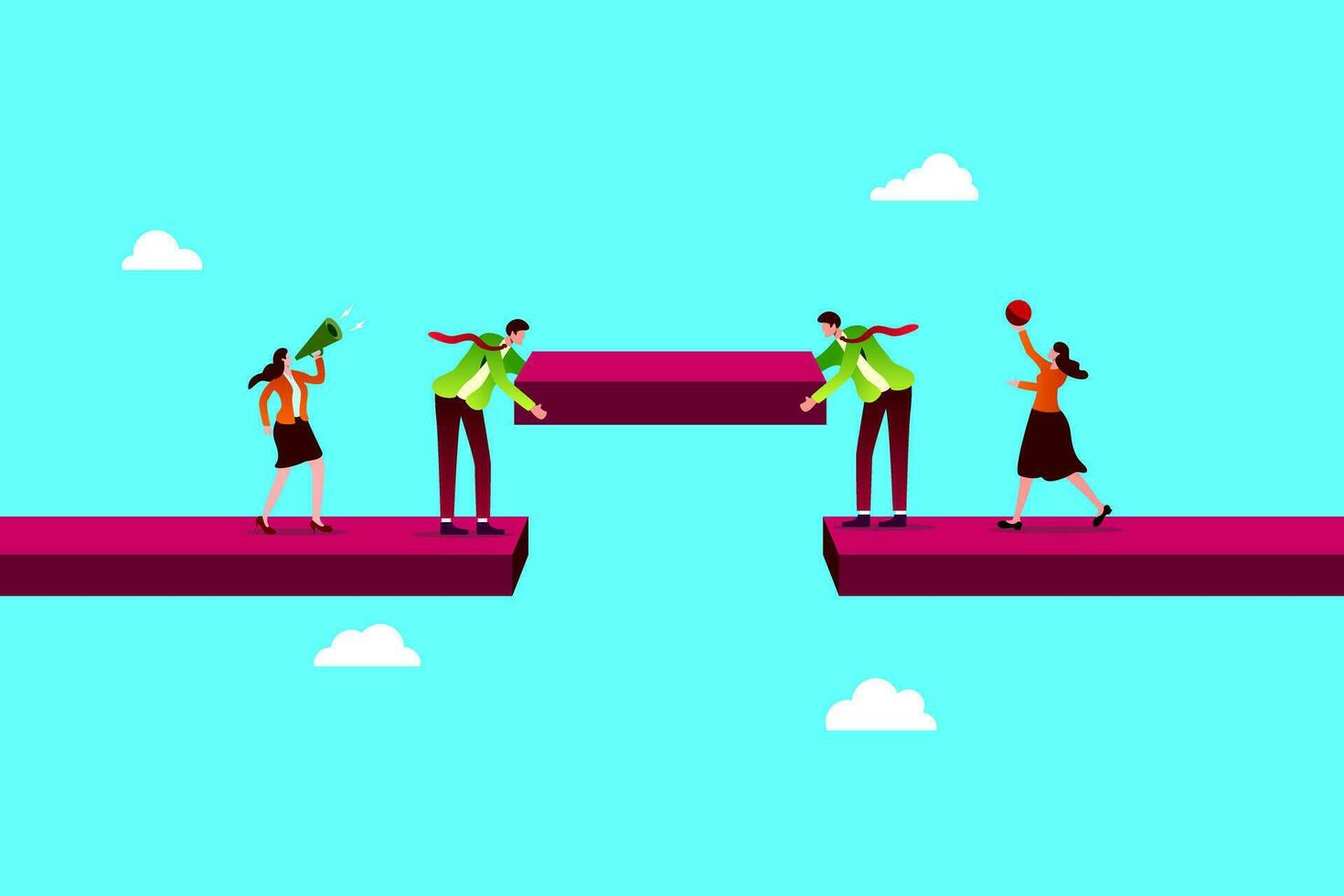 solution or teamwork idea, Build business bridge connect path together, cooperation or collaboration to success together concept vector