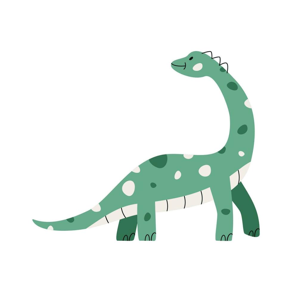 Flat hand drawn vector illustration of brachiosaurus dinosaur