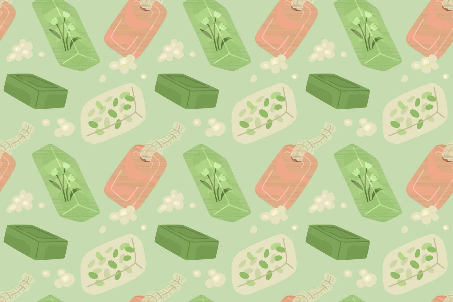Vector seamless pattern with handmade soap of different shapes.