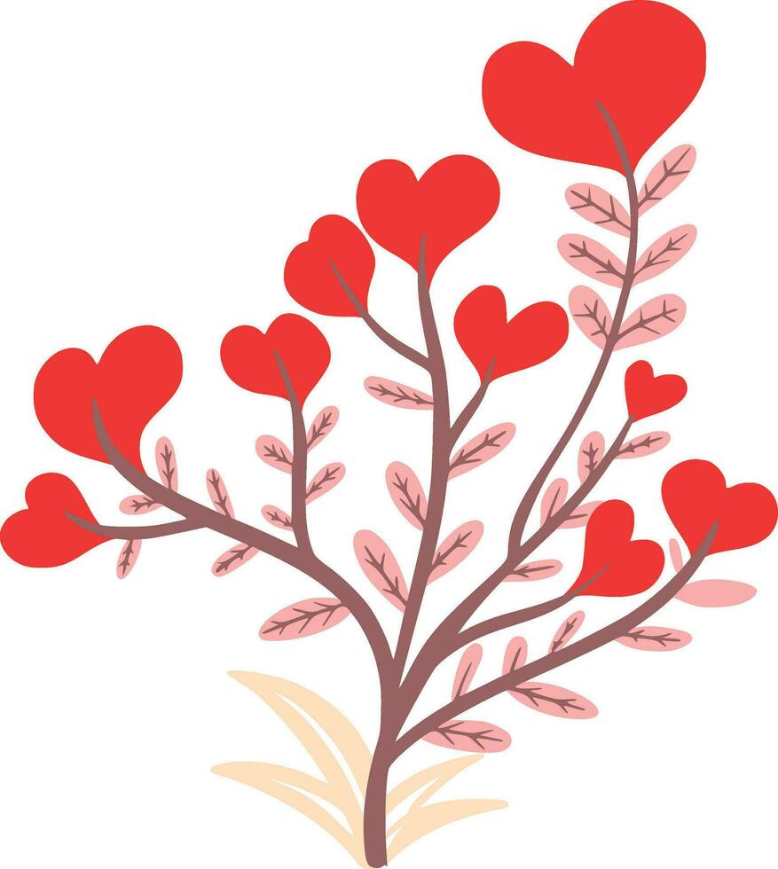 Vector illustration of a branch with red hearts on a white background.