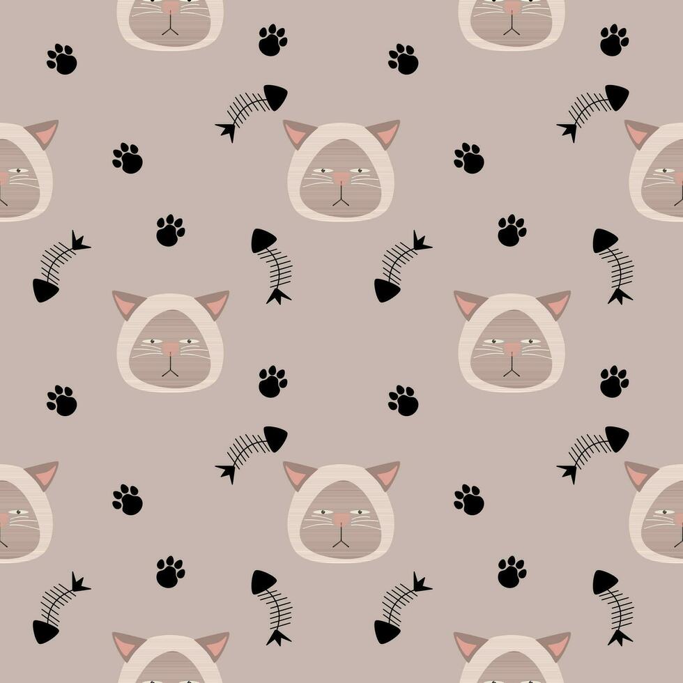 Pattern seamless funny face cat head arrogant brown vector