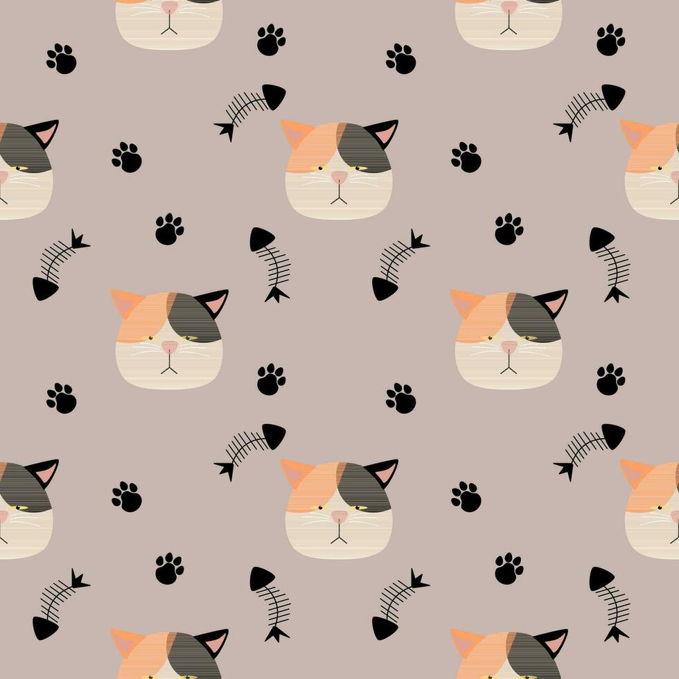 Pattern seamless funny face cat head arrogant black and orange vector
