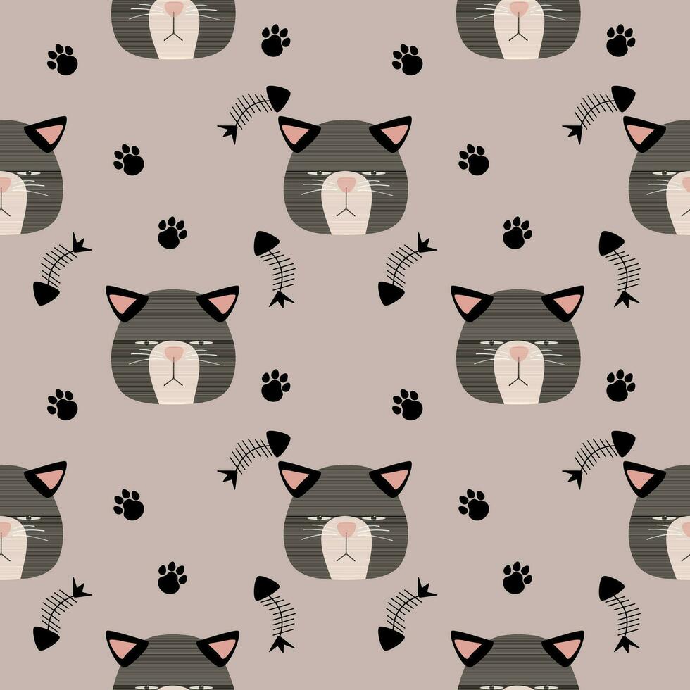 Pattern seamless funny face cat head arrogant black vector