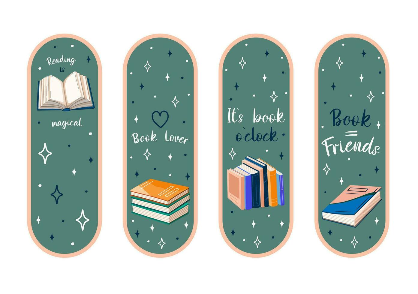 Cute Bookmarks. Set of paper bookmark templates for book lovers