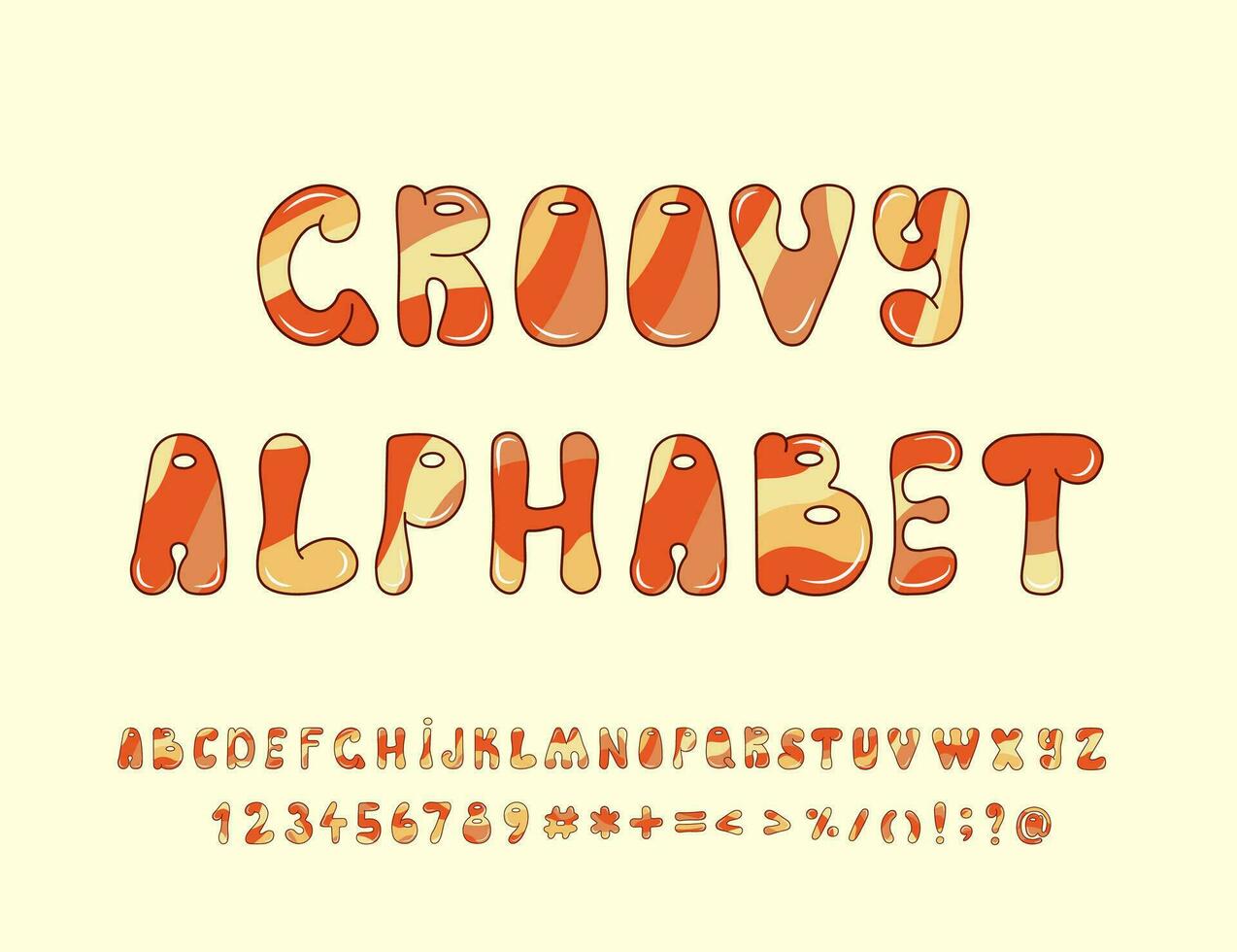 Groovy alphabet, numbers, and symbols. Vector font for posters, logotypes, book covers, flyers, invitations, etc.