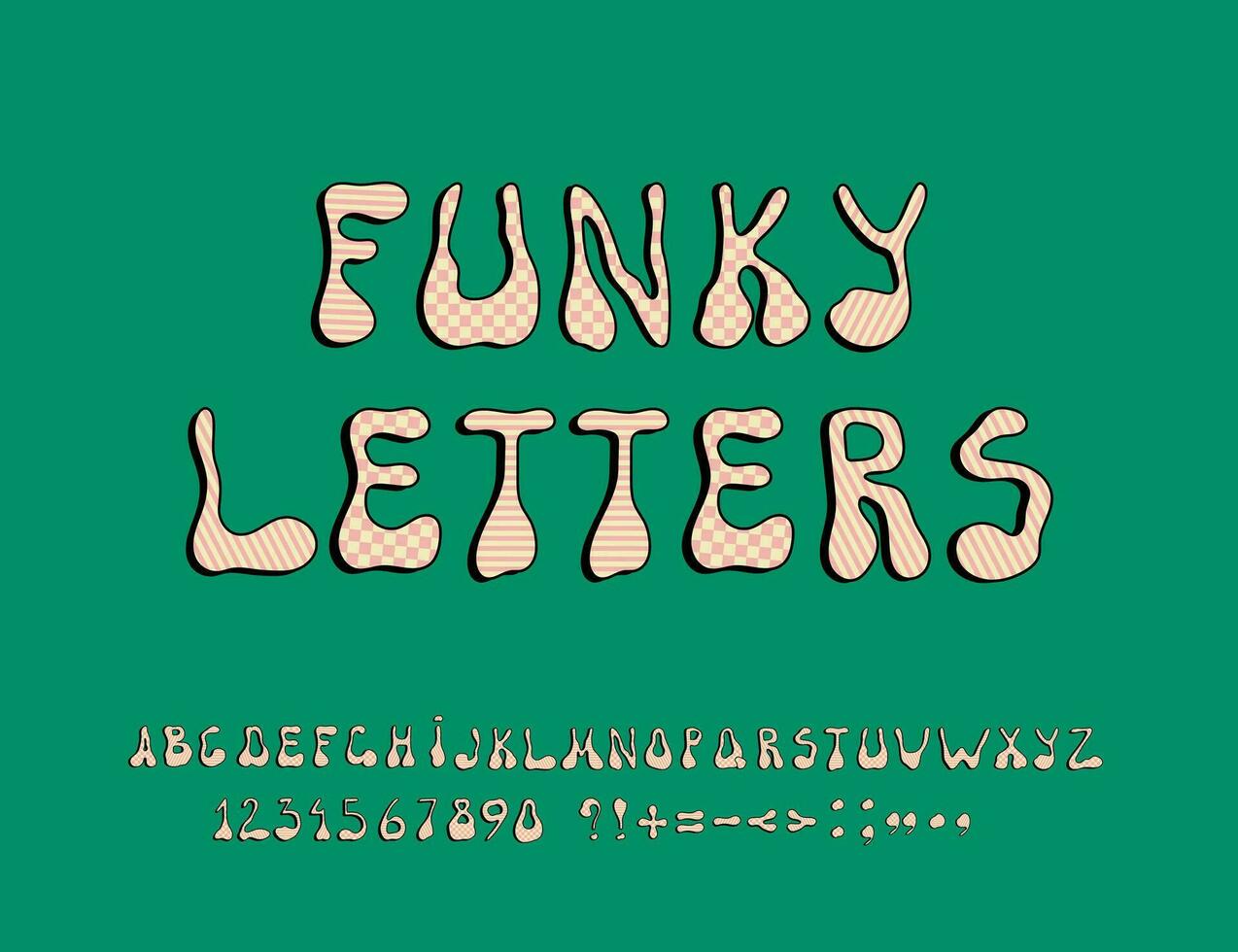 Funky alphabet, numbers, and symbols. Vector font for posters, logotypes, book covers, flyers, invitations, etc.