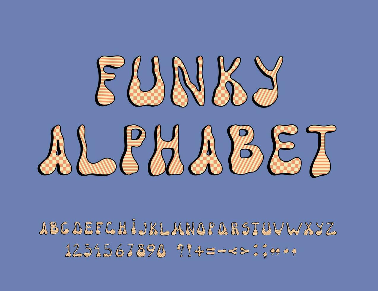 Funky alphabet, numbers, and symbols. Vector font for posters, logotypes, book covers, flyers, invitations, etc.