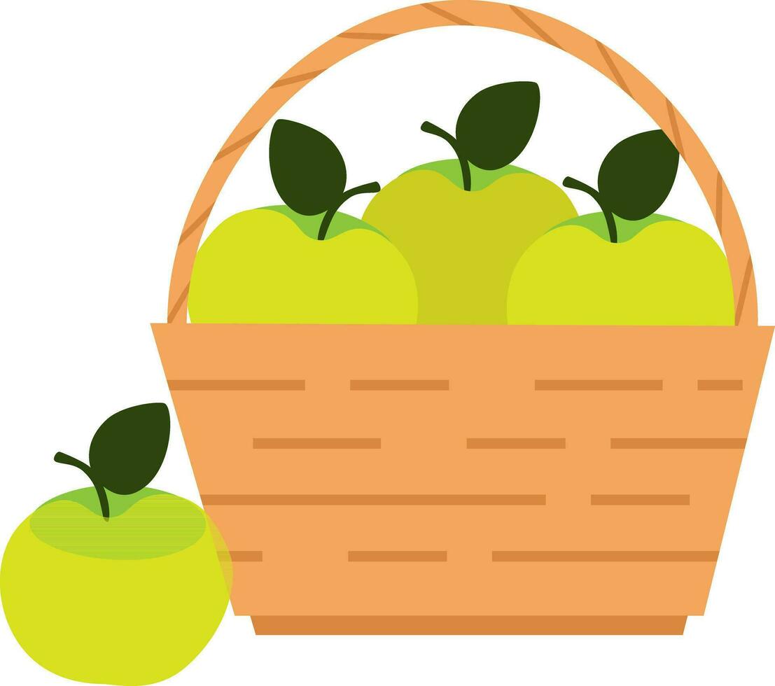 vector ilustración de Paja cesta con verde manzanas en dibujos animados estilo