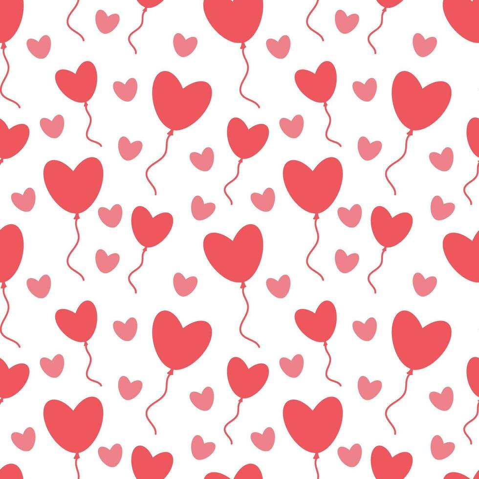 vector illustration of a seamless pattern of pink hearts and heart-shaped balloons on a white background. Festive background for wedding or valentine's day packaging and web design