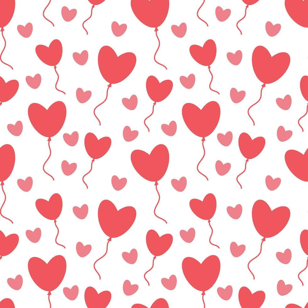 vector illustration of a seamless pattern of pink hearts and heart-shaped balloons on a white background. Festive background for wedding or valentine's day packaging and web design