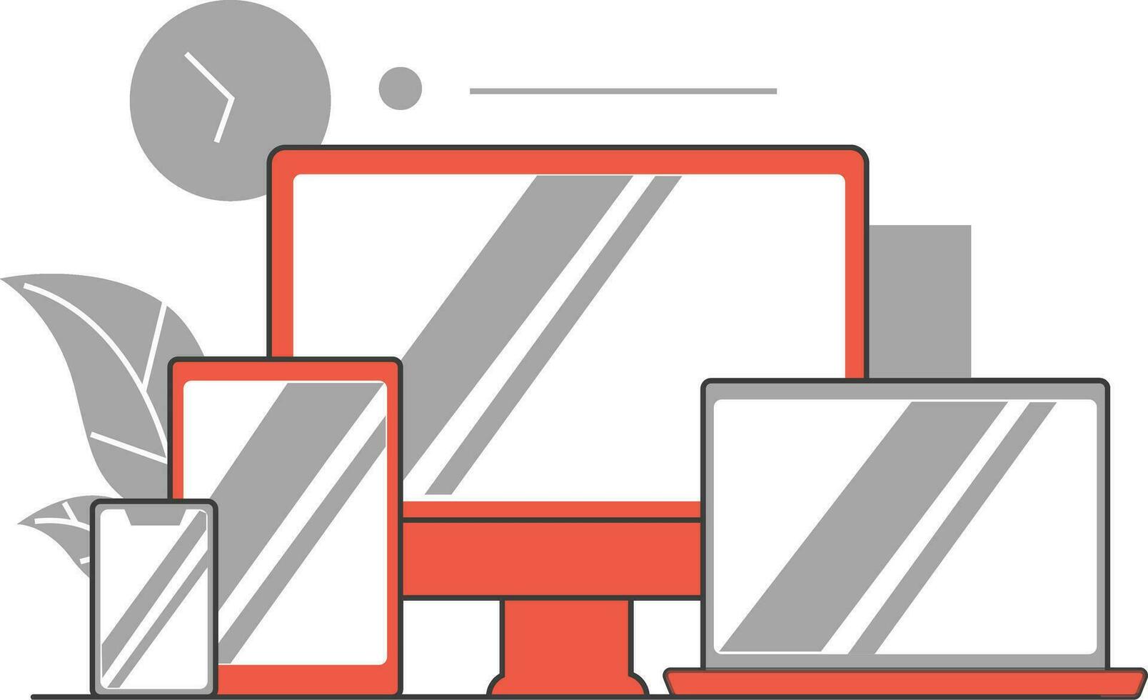 illustration of a pc with a tablet. Responsive web design and development, vector illustration.