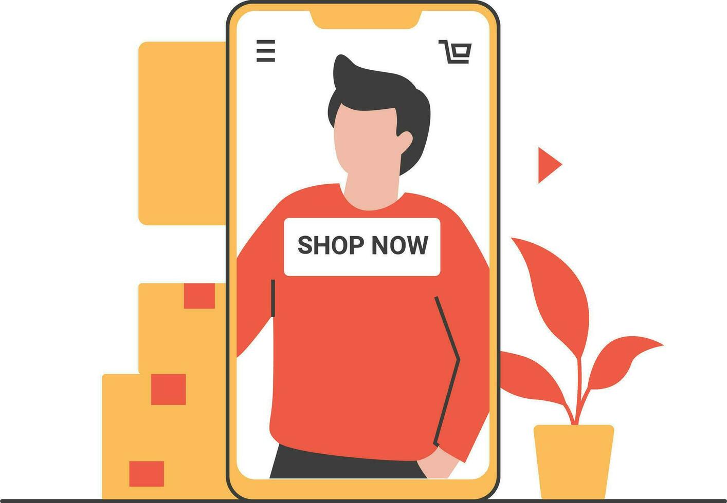 Smartphone with shopping app on screen. Online shopping concept. Flat vector illustration.