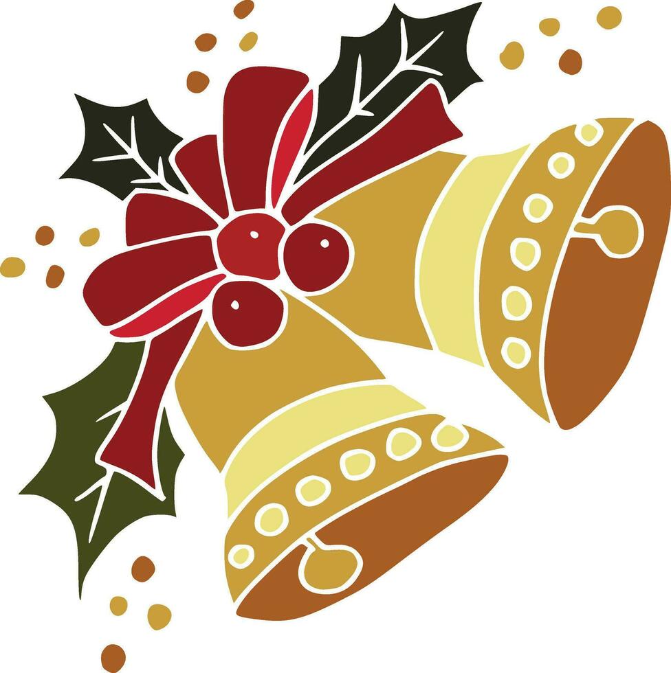 Christmas bell with holly and poinsettia. Vector illustration