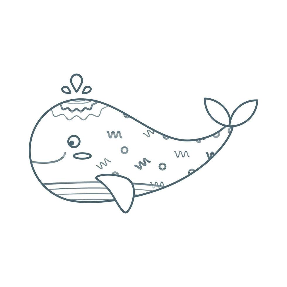 Whale, sea animal. An inhabitant of the sea world, a cute underwater creature. Line art. vector