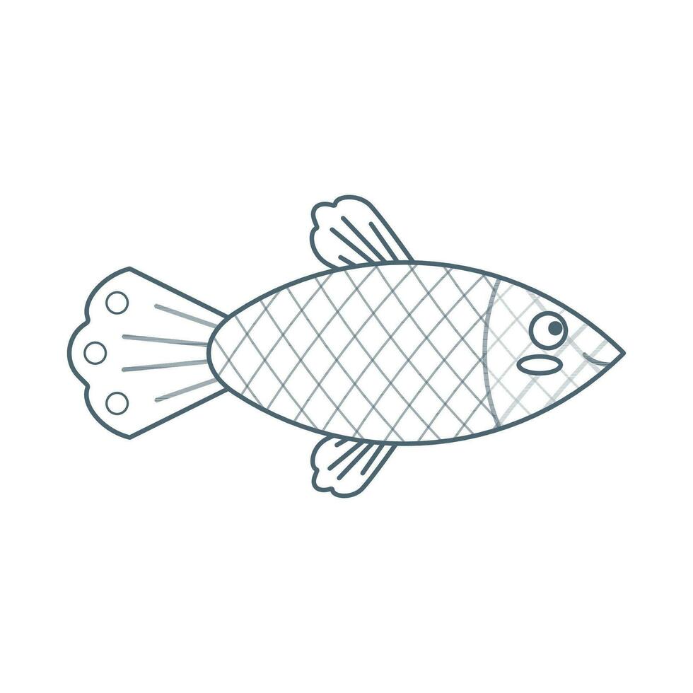 Colorful fish, sea animal. An inhabitant of the sea world, a cute underwater creature. Line art. vector