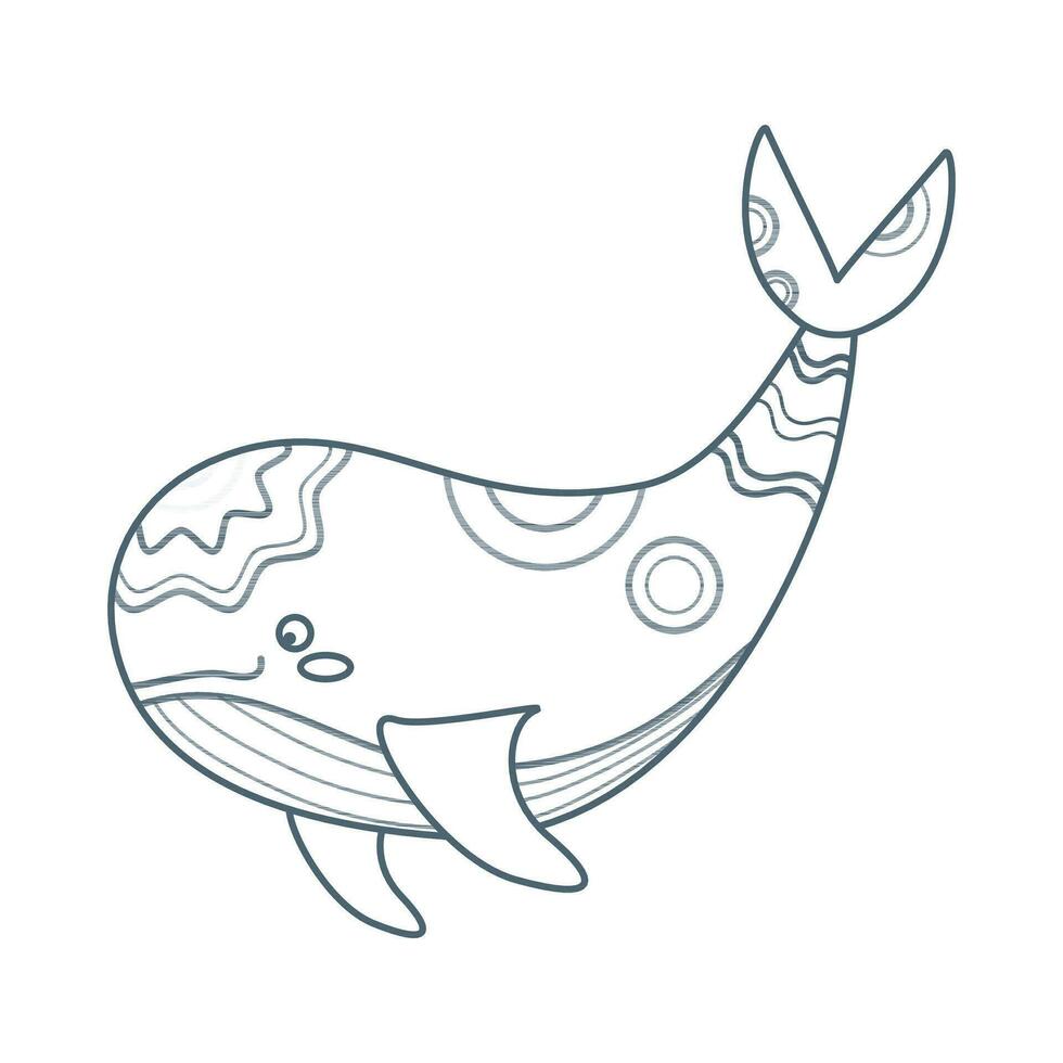 Whale, sea animal. An inhabitant of the sea world, a cute underwater creature. Line art. vector
