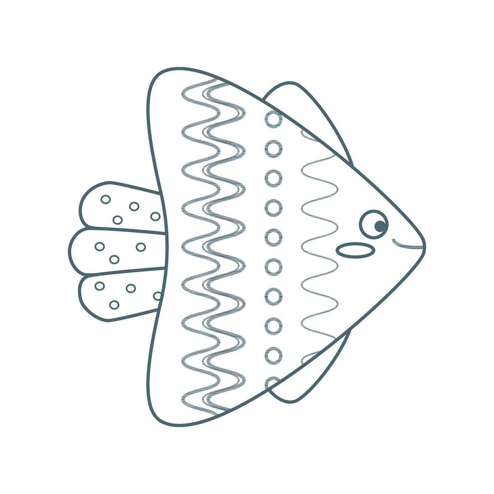 Colorful fish, sea animal. An inhabitant of the sea world, a cute underwater creature. Line art. vector