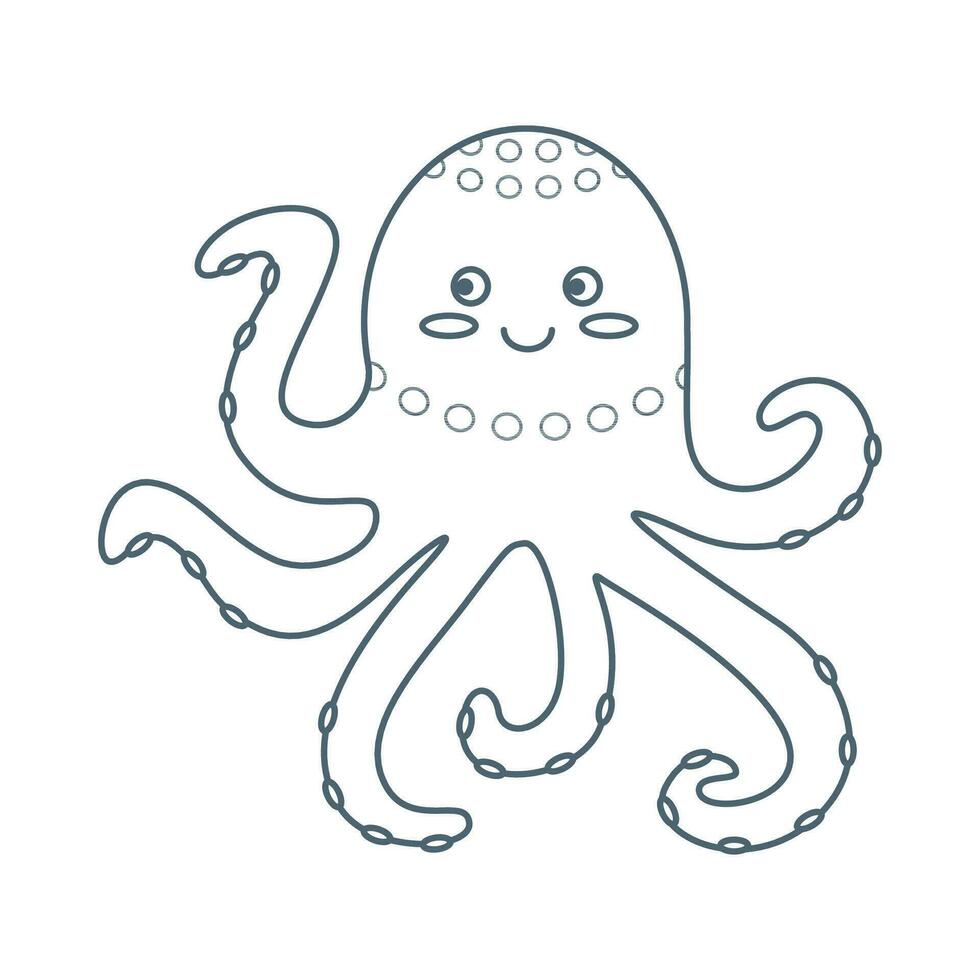 Octopus, sea animal. An inhabitant of the sea world, a cute underwater creature. Line art. vector