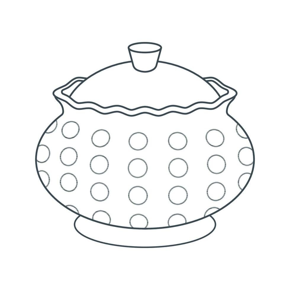 Dishes. Sugar bowl, bowl with polka dot lid. Line art. vector