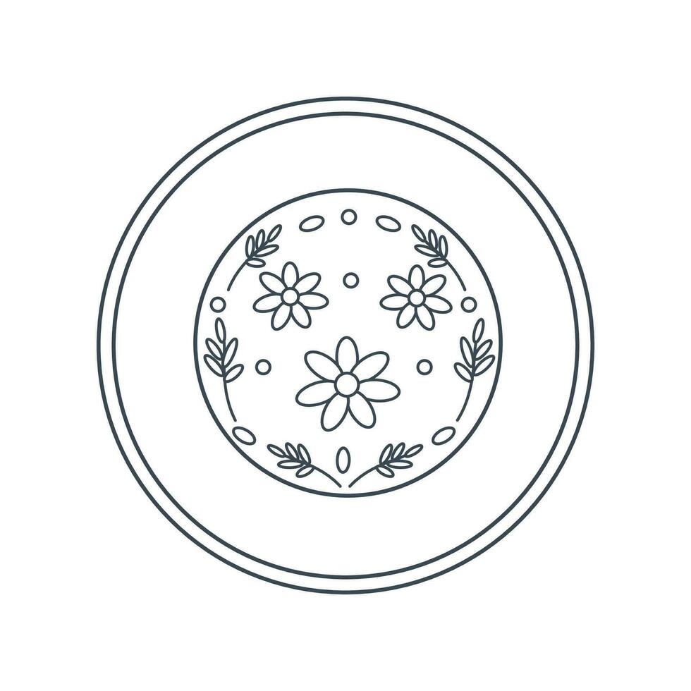 Dishes. A plate with a floral ornament. Line art. vector