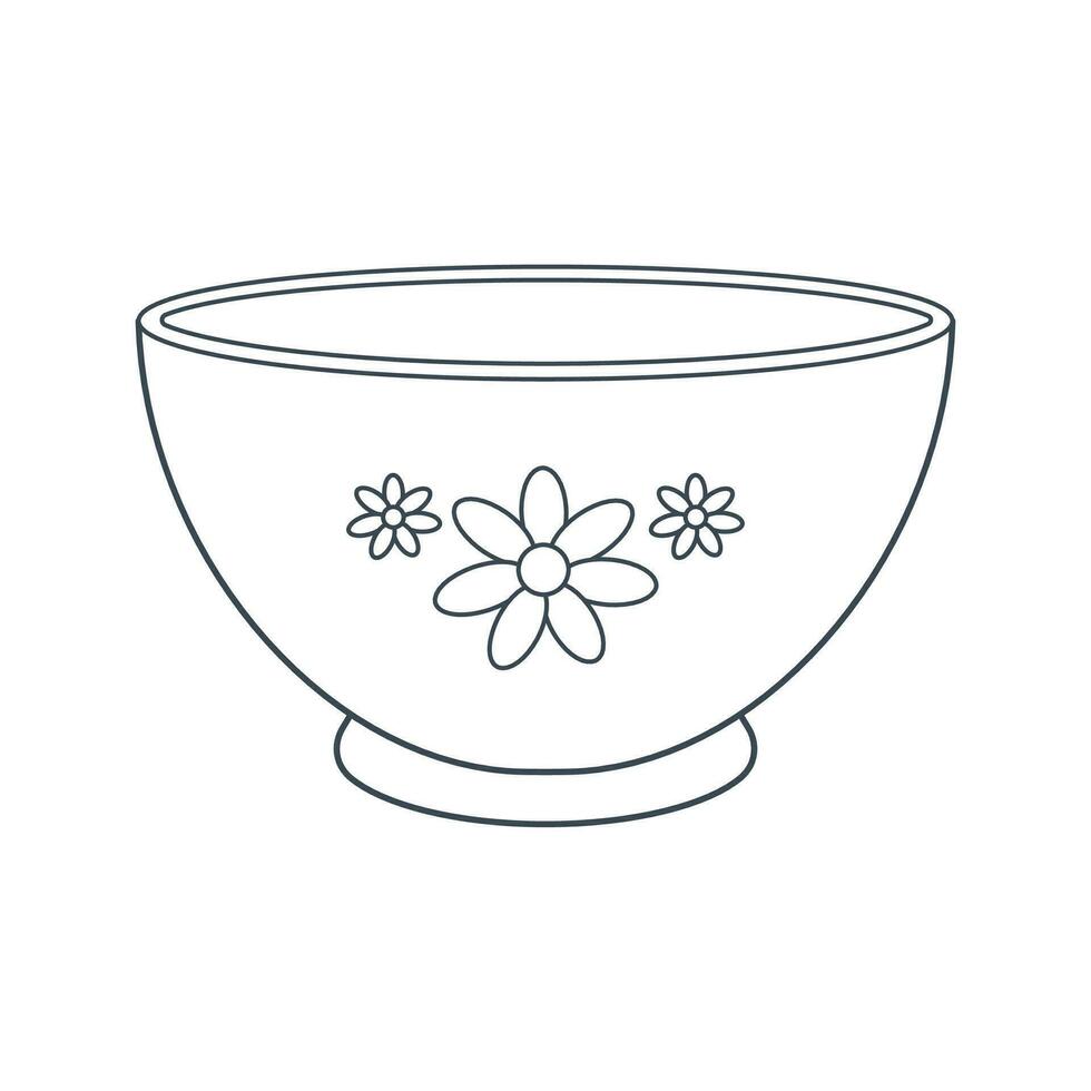 platos. un profundo cuenco para ensalada con un floral ornamento. línea Arte. vector