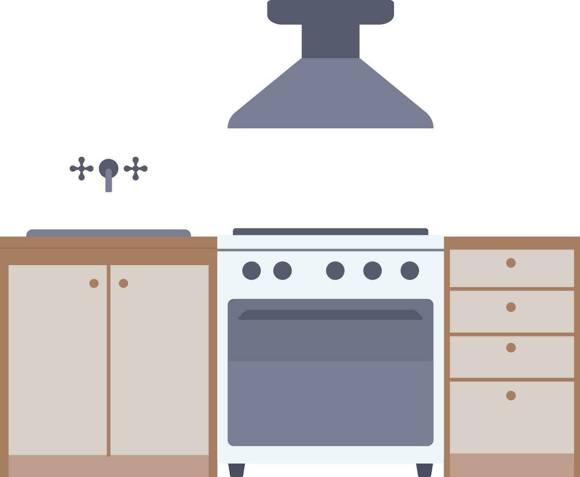 kitchen furniture with electric stove and cooker over white background, vector illustration