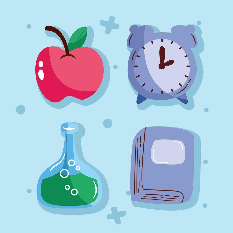 Vector school supplies four icons flat