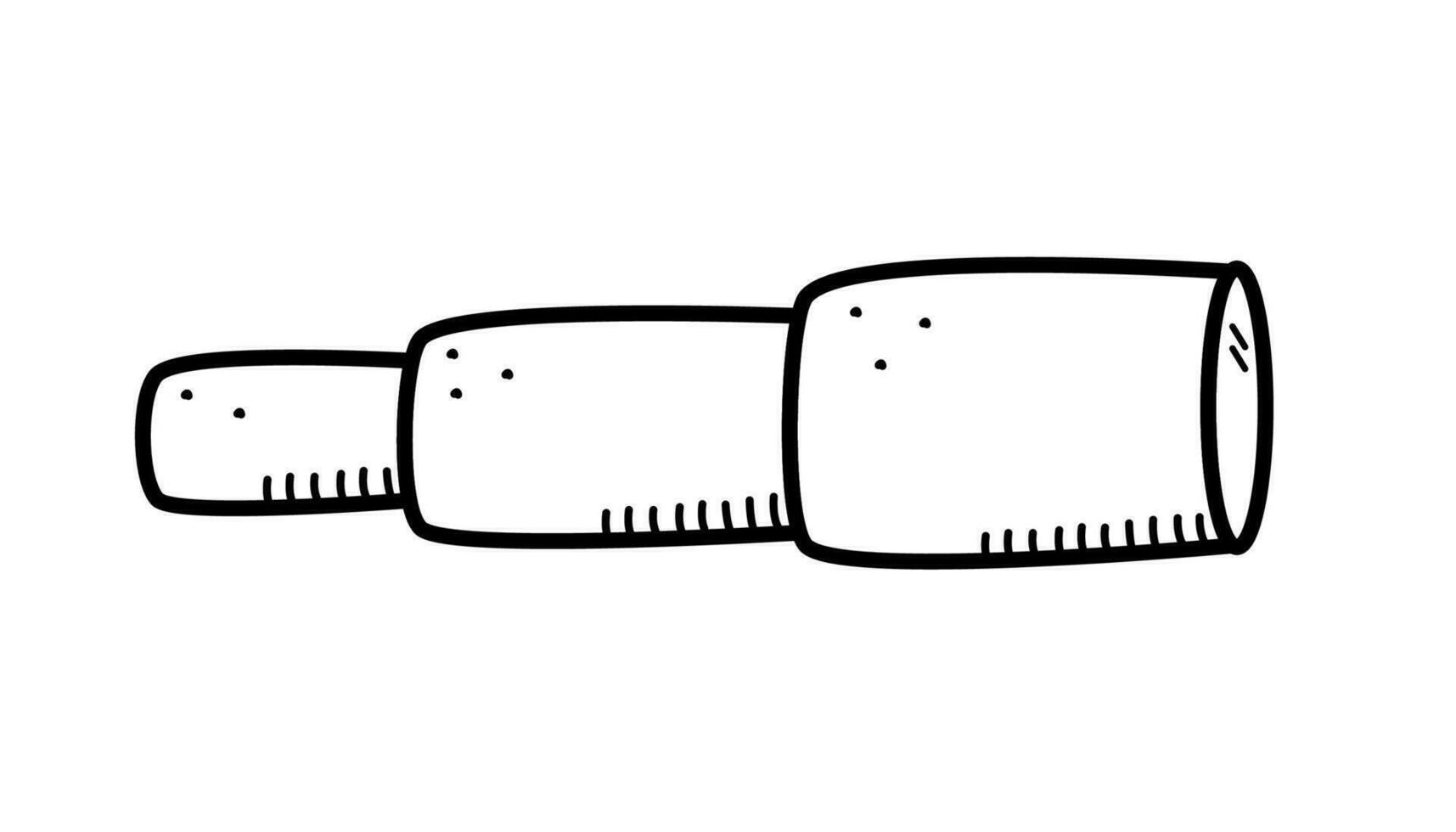 Spyglass doodle icon. Vector illustration of a vintage ship telescope. Single isolated on a white background.