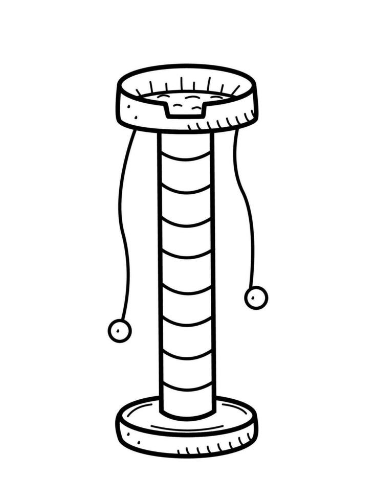 A scratching post with a cot for cats. Vector doodle illustration of a pet house. Single isolate on white.