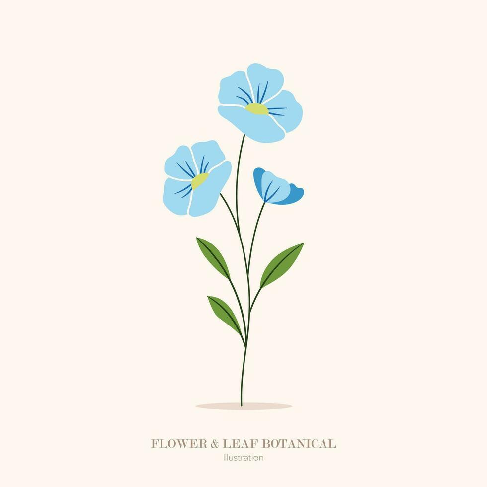 Blue flower and leaf botanical illustration. vector