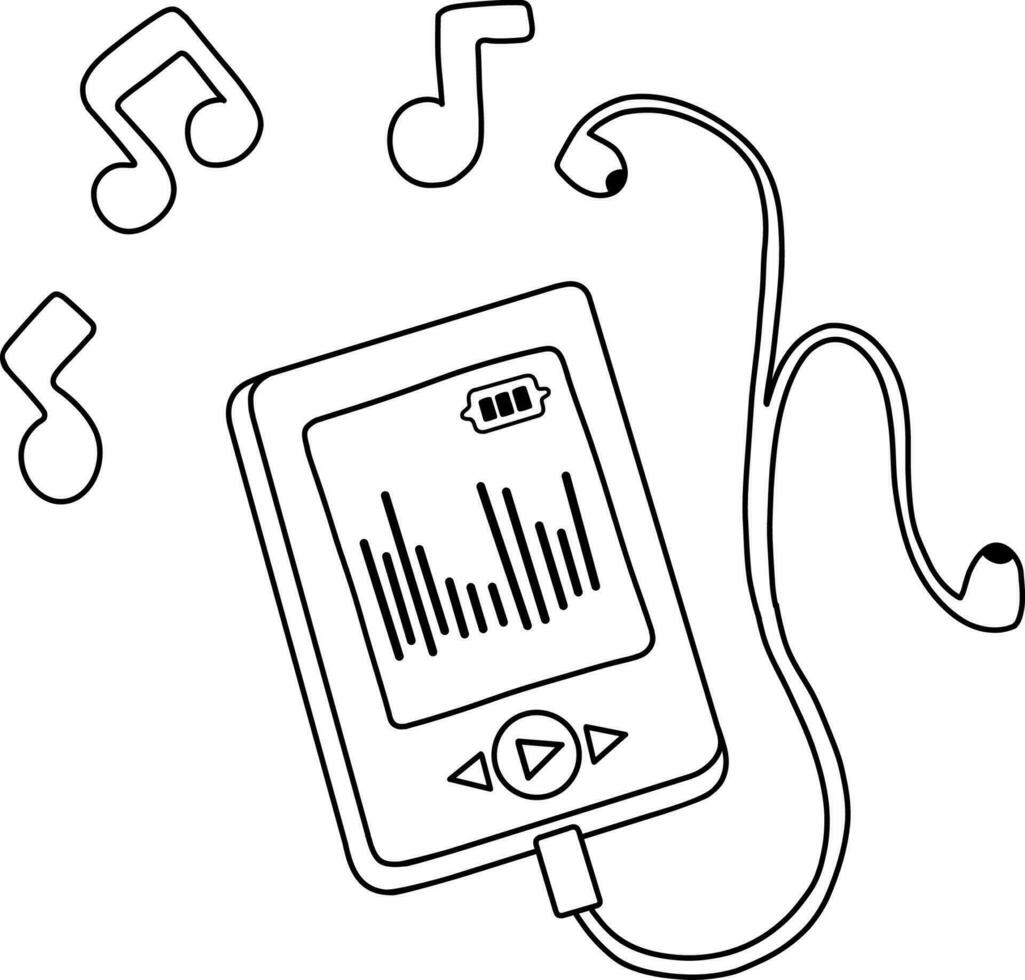 Vector illustration of Mp player headphones and music. Musical signboard colorful linear pattern on a white background.Simple isolated icons. A conceptual illustration for a website.A sign a symbol. 2...