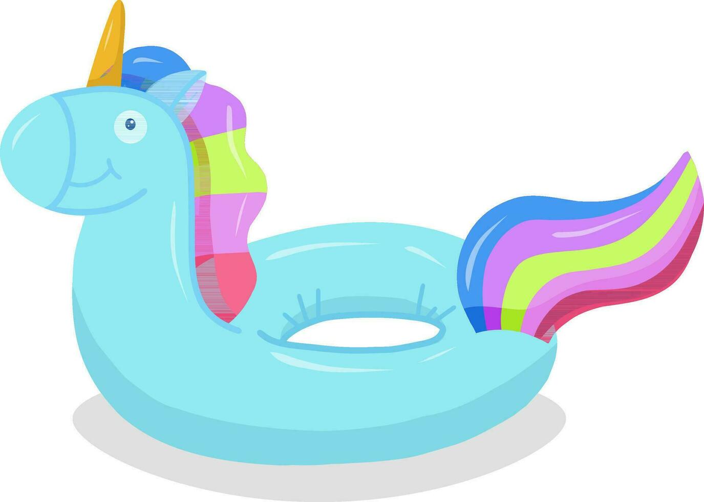 inflable nadando circulo con un azul unicornio en un blanco antecedentes. vector ilustración de un nadando circulo con un unicornio a anunciar un playa fiesta. inflable caucho juguete para agua y playa.