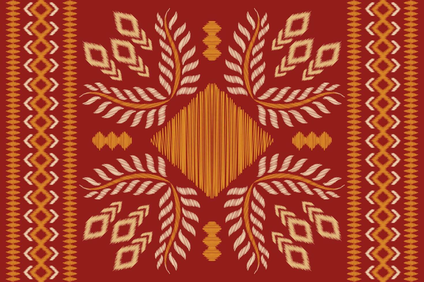 Ethnic Ikat fabric pattern geometric style.African Ikat embroidery Ethnic oriental pattern motifs red background. Abstract,vector,illustration.Texture,clothing,scraf,decoration,carpet,silk. vector
