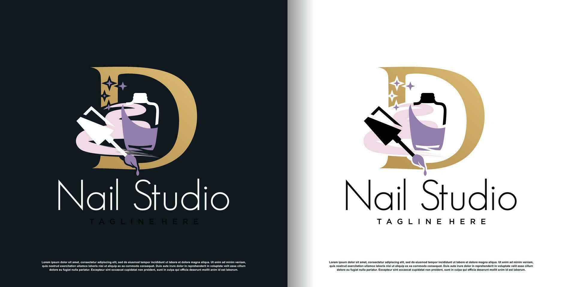 initial letter D logo design template with nail polish icon and creative concept premium vector