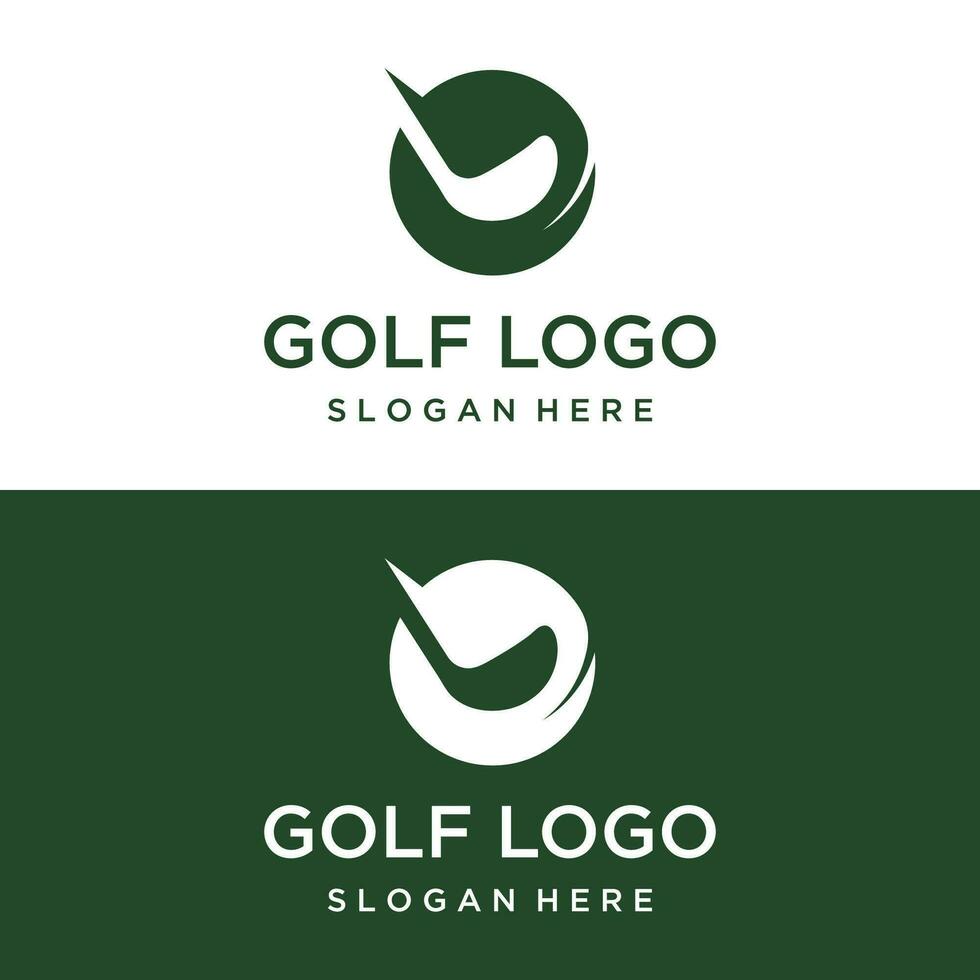 golf pelota y palo y golf curso logo modelo diseño. logo para profesional golf equipo, golf club, torneo, negocio, evento. vector