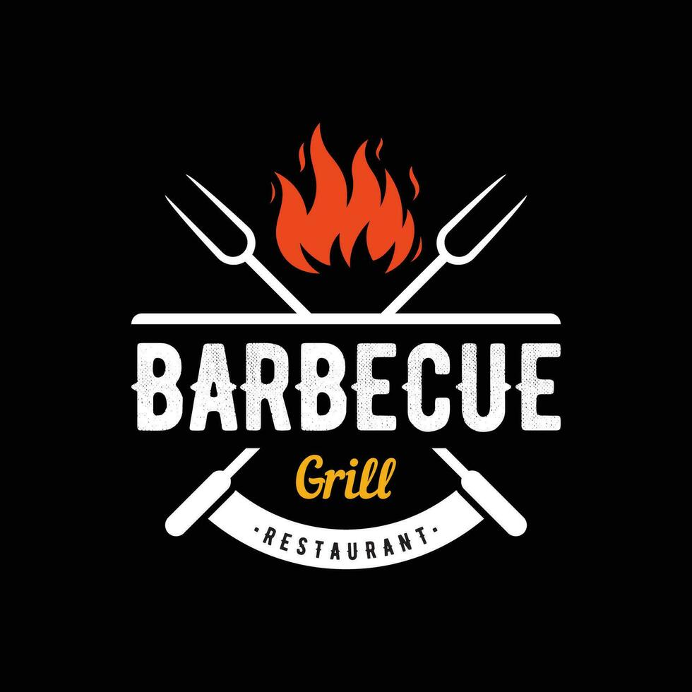 BBQ hot grill vintage typography logo template design with crossed flames and spatula. Logo for restaurant, badge, cafe and bar. vector
