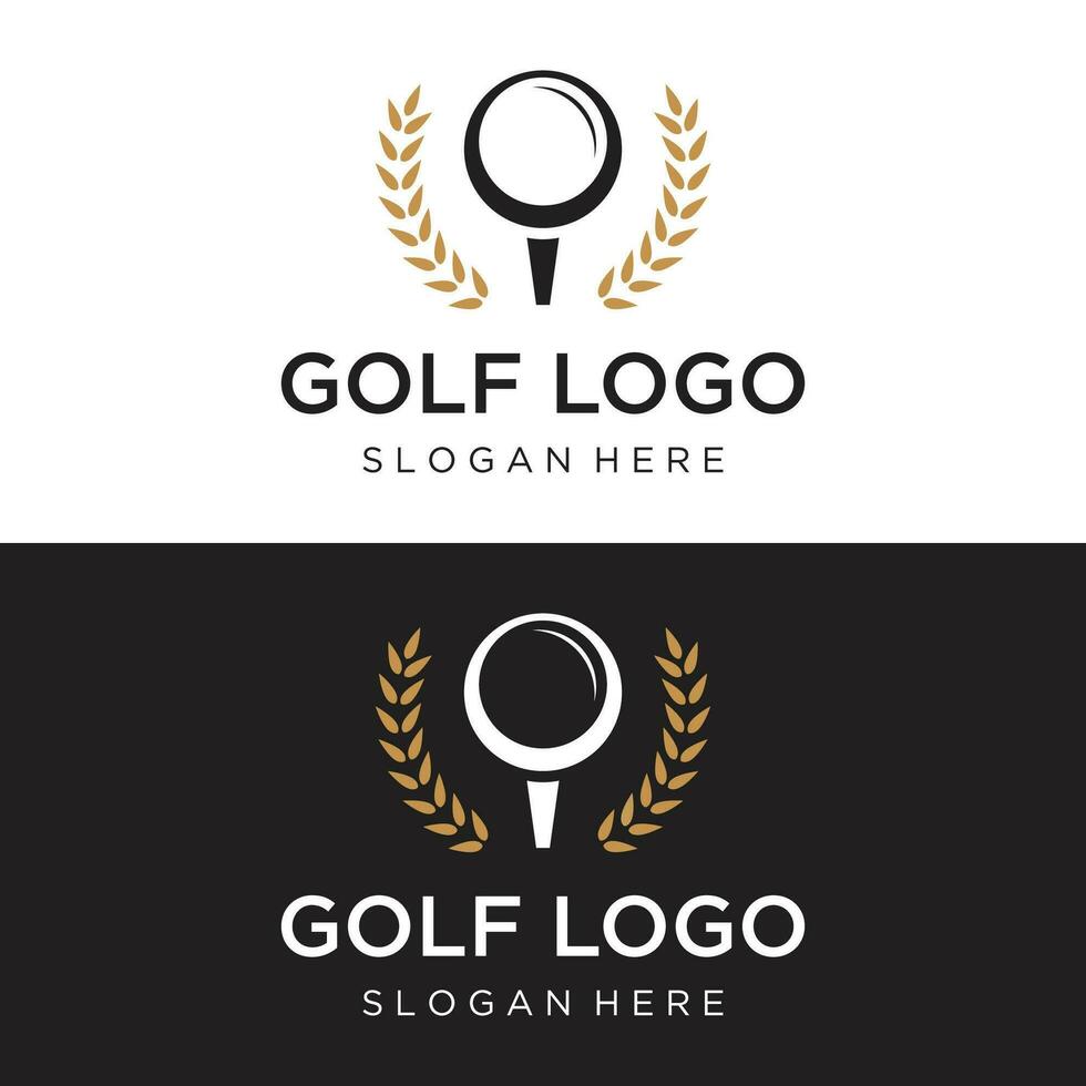 golf pelota y palo y golf curso logo modelo diseño. logo para profesional golf equipo, golf club, torneo, negocio, evento. vector